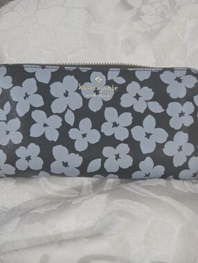 kate spade Black Wallet with Light Gray Floral Print